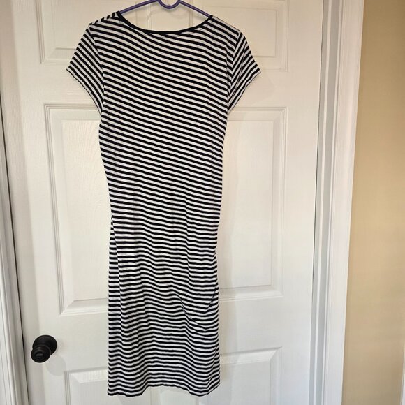 Talbots Wrap Tie Dress Navy White Stripes Cap Sleeves Round Neck Cotton Size XL - Picture 5 of 7
